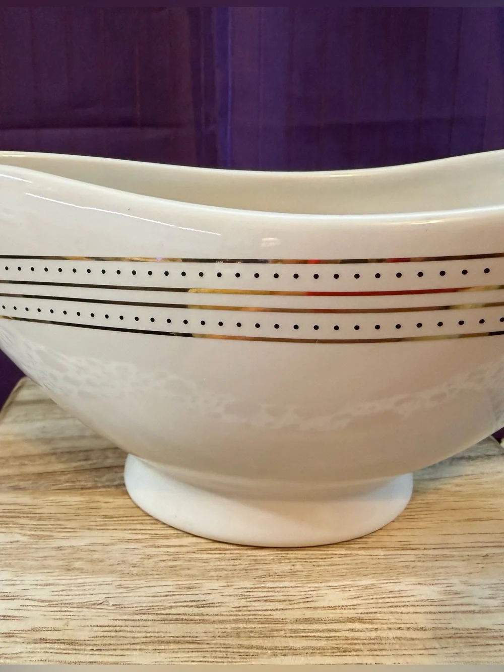West Elm Cream Ceramic Gravy Boat with Black Dot Band